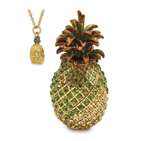 Pewter Bejeweled Yellow Green Crystals All Welcome Crystal Pineapple Trinket Box - Picture 1 of 5
